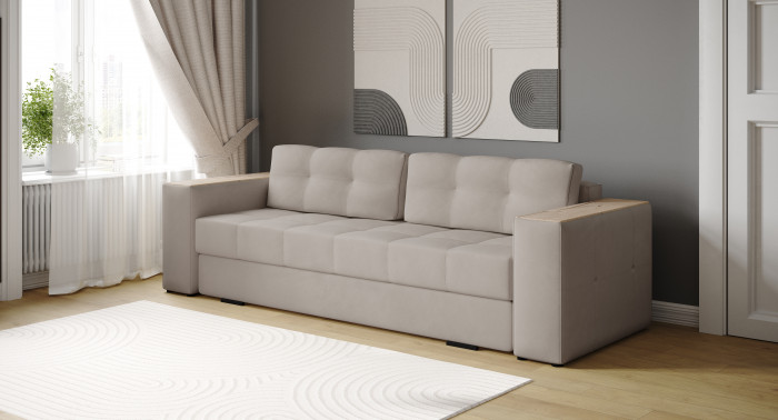 Диван раскладной Виконт, бежевый/мдф дуб канадский