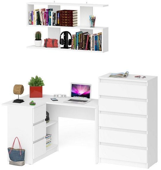 Мори компьютерный стол МС-16 левый + Комод МК700.5 + Полка 1200, белый