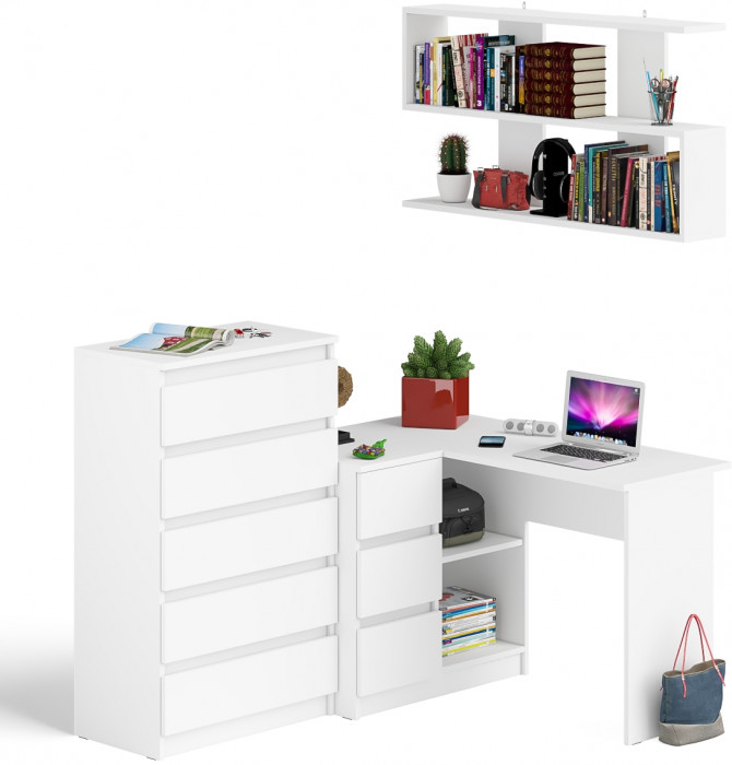Мори компьютерный стол МС-16 левый + Комод МК700.5 + Полка 1200, белый