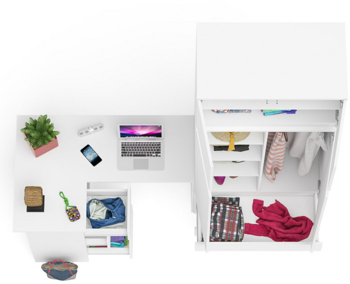 Мори компьютерный стол МС-16 левый + Шкаф МШ900.1 + Антресоль МА900.1, белый