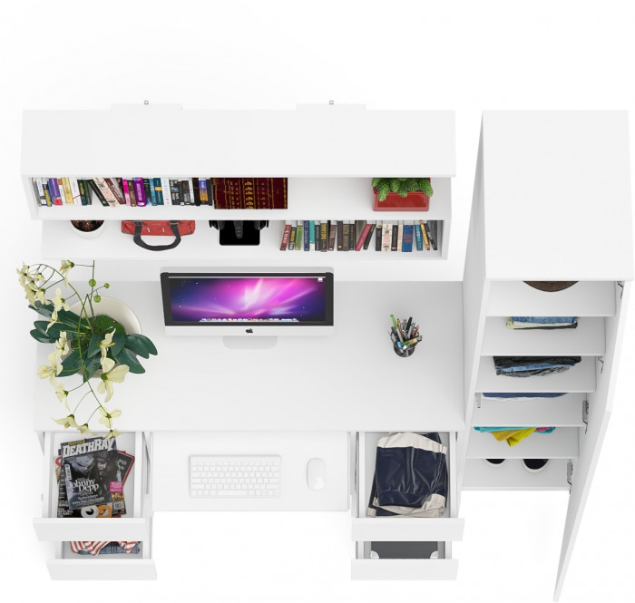 Мори компьютерный стол МС-2 + Пенал МШ400.1 + Полка 1200, белый
