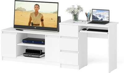 Мори компьютерный стол МС-6 левый + Тумба МТВ1200.1, белый