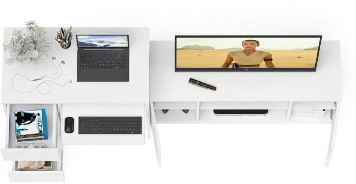 Мори компьютерный стол МС-6 левый + Тумба МТВ1200.1, белый