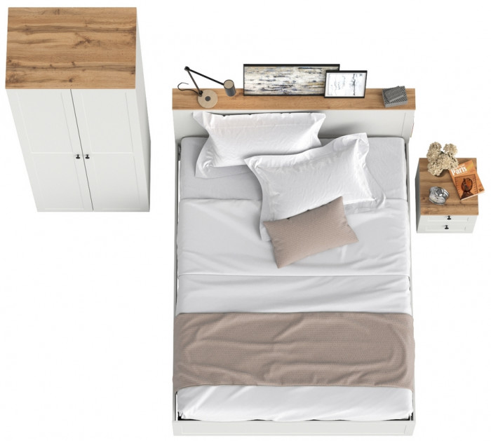 Остин 11.53 Кровать + ортопед + 13.336.02 Шкаф для одежды + 16.152 Тумба прикроватная, белый шагрень/дуб крафт золотой