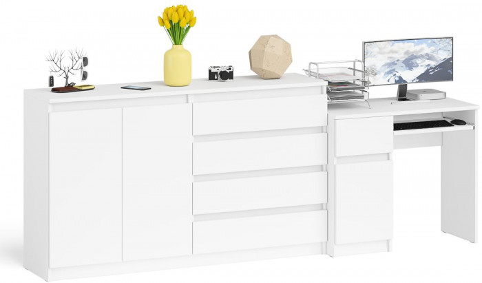 Мори компьютерный стол МС-1 левый + Комод МК1600.1, белый