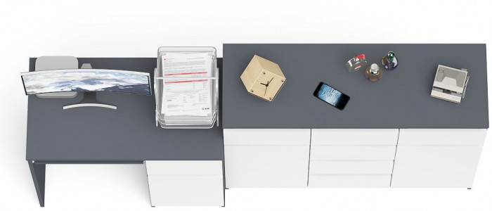 Мори Стол компьютерный МС-1 правый + Комод МК1200.4, цвет графит/белый, ШхГхВ 210,4х50х94 см., выдвижной ящик справа, НЕ универсальная сборка