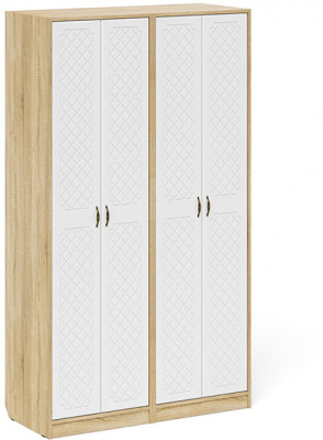 Прихожая П-6 Шкаф + Шкаф, дуб сонома/фасады МДФ белое дерево фрезеровка ромб