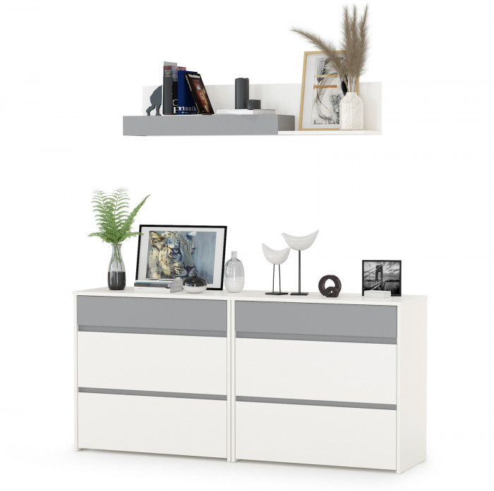 Торонто 13.321 Комод + 13.321 Комод + 16.475 Полка, белый шагрень/стальной серый