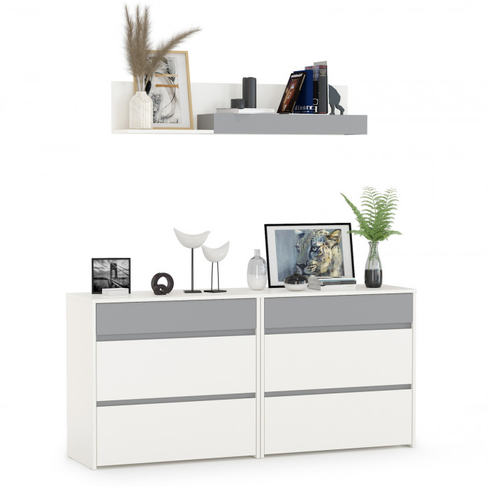 Торонто 13.321 Комод + 13.321 Комод + 16.475 Полка, белый шагрень/стальной серый