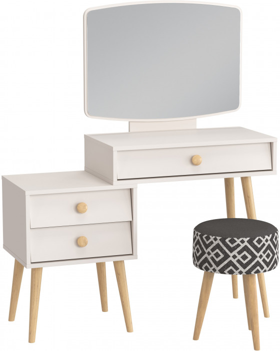 Афина Спальня 4-25901М1к.с. Трюмо + Банкетка 6-5132ТКчёр Юна, кашемир серый/ткань чёрная