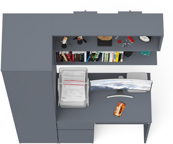 Мори компьютерный стол МС-1 левый + Пенал МШ400.1 + Полка 900, графит