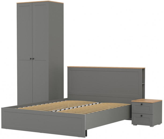 Остин 11.53 Кровать + ортопед + 13.336.02 Шкаф для одежды + 16.152 Тумба прикроватная, серый графит/дуб крафт золотой