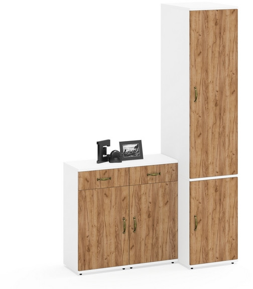 Лидер-8 Пенал МД 23Б + Тумба МД 3.15 + Тумба МД 3.15, цвет белый шагрень/крафт золото, ШхГхВ 120х50х190 см., универсальная сборка