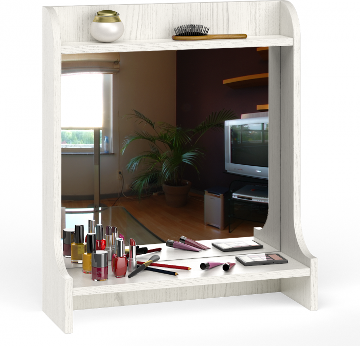 Ливерпуль Комод 10.103 + Полка 10.118 с зеркалом, ясень ваниль/белый