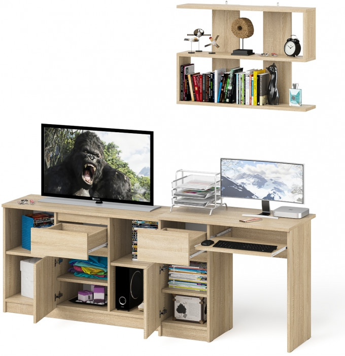 Мори Стол компьютерный МС-1 левый + Тумба МТВ1204.1 + Полка 900, цвет дуб сонома, ШхГхВ 210,4х50х209,6 см., НЕ универсальная сборка