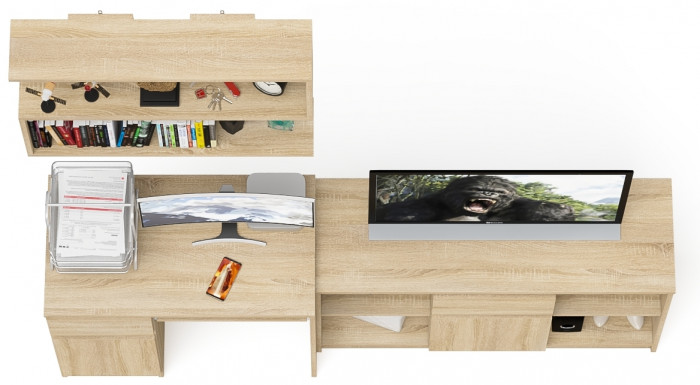 Мори Стол компьютерный МС-1 левый + Тумба МТВ1204.1 + Полка 900, цвет дуб сонома, ШхГхВ 210,4х50х209,6 см., НЕ универсальная сборка