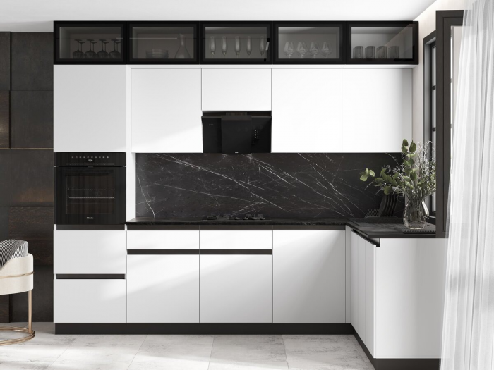 Кухня Техно-6 3,0х1,8м Белый/Браш Вайт