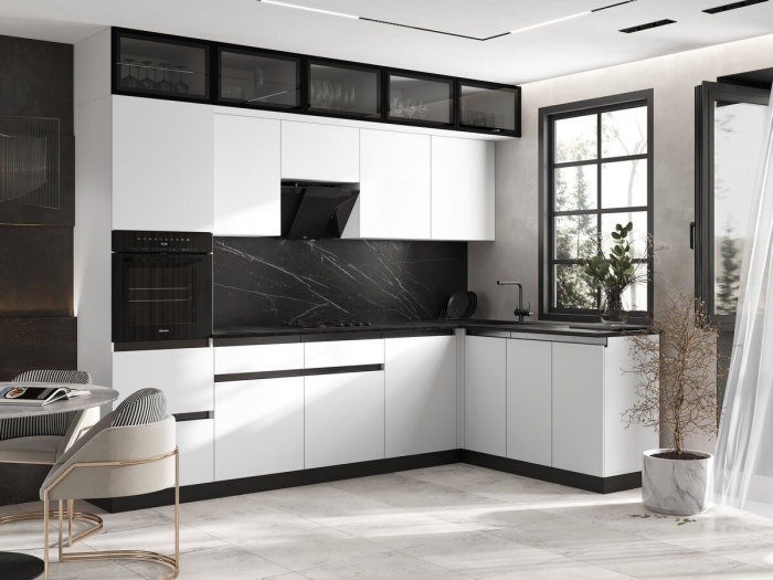 Кухня Техно-6 3,0х1,8м Белый/Браш Вайт