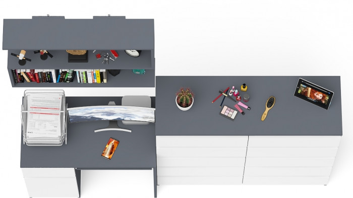 Мори компьютерный стол МС-1 левый + Комод МК1200.10 + Полка 900, графит/белый