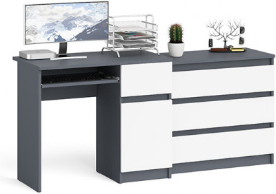 Мори компьютерный стол МС-1 правый + Комод МК800.1, графит/белый