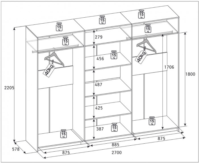 Шкаф для одежды и белья Кара 7