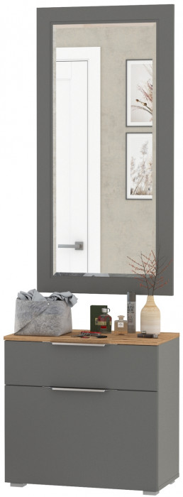 Октава Прихожая 38, цвет серый графит/дуб крафт золотой/фасады МДФ серый графит, ШхГхВ 64,9х35,4х197 см.