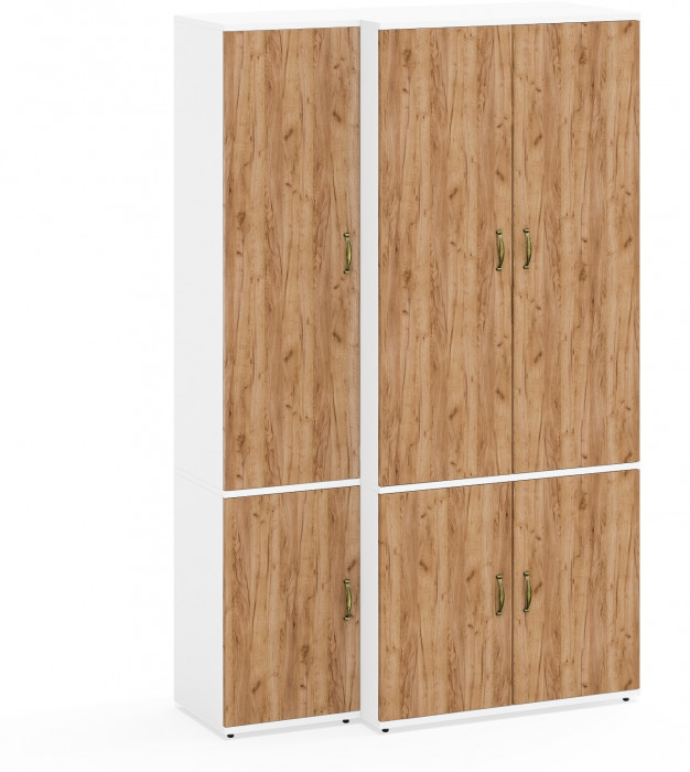 Лидер-8 Модуль Пенал МД 22Б + Шкаф МД 19Б, белый шагрень/крафт золото