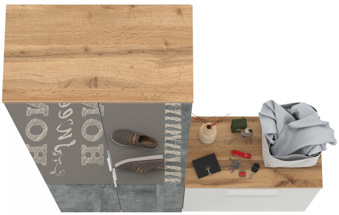 Октава Прихожая 09, белый шагрень/дуб крафт золотой/фасады МДФ белый шагрень