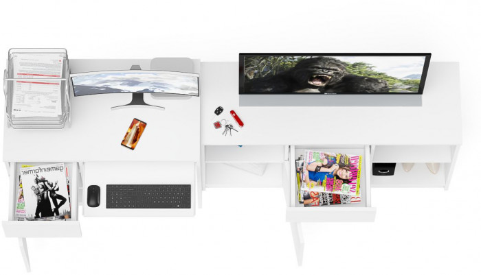 Мори Стол компьютерный МС-1 левый + Тумба МТВ1204.1, цвет белый, ШхГхВ 210,4х50х76,6 см., выдвижной ящик слева, НЕ универсальная сборка