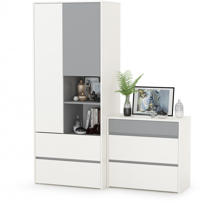 Торонто 13.333 Шкаф для одежды + 13.321 Комод, белый шагрень/стальной серый