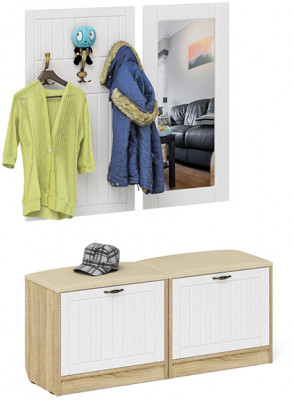 Прихожая П-6 Компоновка № 02, цвет дуб сонома/фасады МДФ белое дерево фрезеровка прованс, ШхГхВ 120х35х200 см.