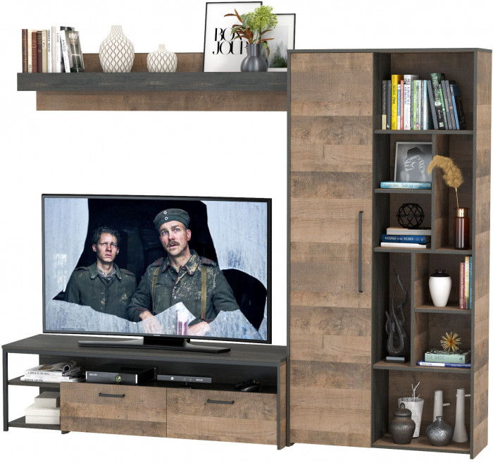 Трувор 13.70 Тумба под ТВ + 13.206 Шкаф-стеллаж + 15.60 Полка, дуб гранж песочный/интра