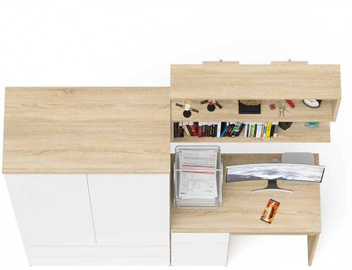 Мори компьютерный стол МС-1 левый + Шкаф МШ900.1 + Полка 900, дуб сонома/белый