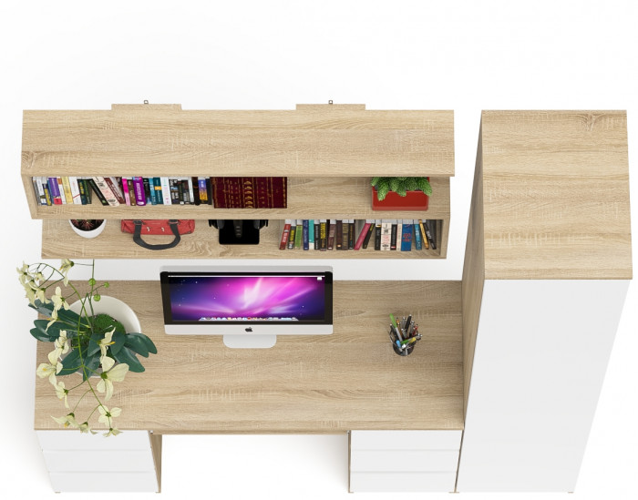 Мори компьютерный стол МС-2 + Пенал МШ400.1 + Полка 1200, дуб сонома/белый