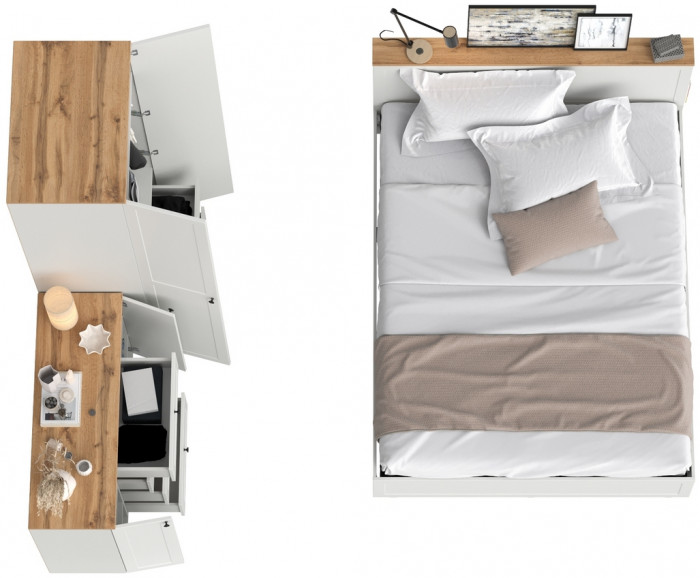 Остин 11.53 Кровать + ортопед + 13.336.02 Шкаф для одежды + 16.221 Комод, белый шагрень/дуб крафт золотой