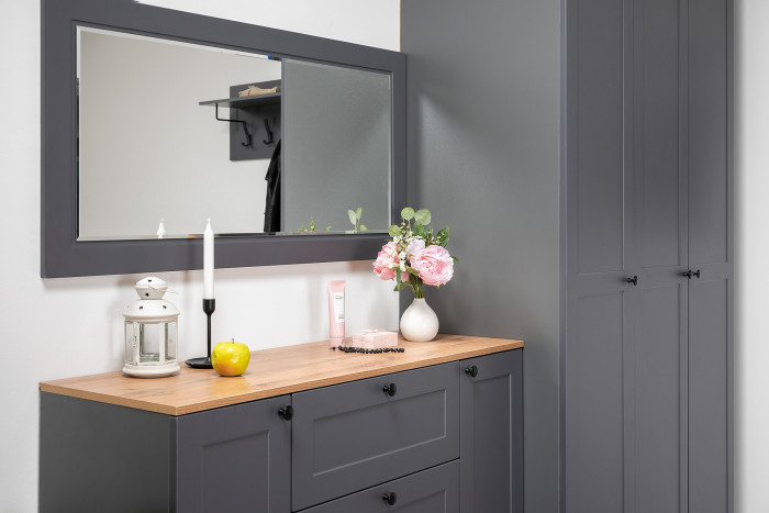 Остин 16.221 Комод + 17.03 Зеркало, серый графит/дуб крафт золотой