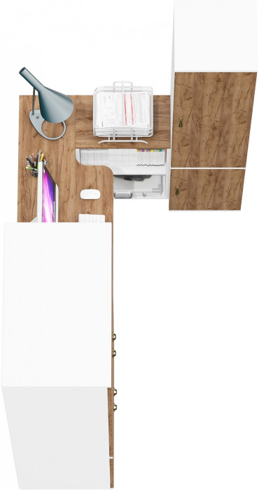 Лидер-8 Шкаф МД 19Б + Стол + Пенал 22Б, цвет белый шагрень/крафт золото, ШхГхВ 285х50/37,5х75/190 или 195х120х75/190 см., НЕ ун.сб.