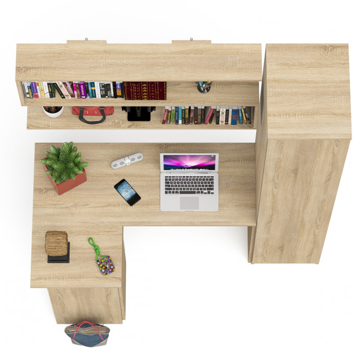 Мори компьютерный стол МС-16 левый + Пенал МШ400.1 + Полка 1200, дуб сонома
