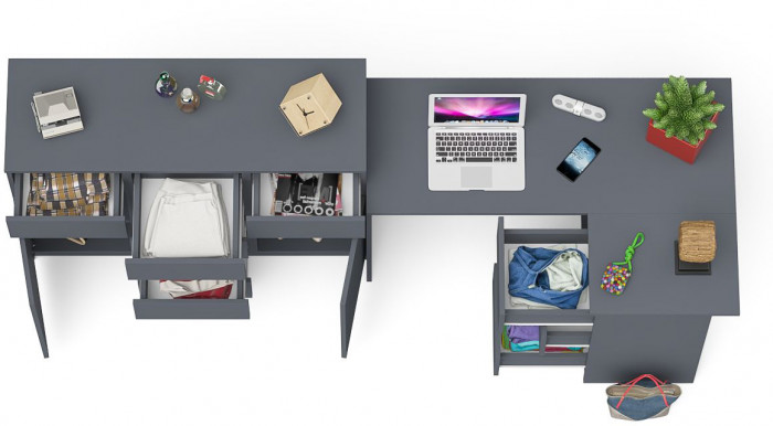 Мори Стол компьютерный МС-16 правый + Комод МК1200.4, цвет графит, ШхГхВ 244,8х84,9х94 см., выдвижные ящики справа, НЕ универсальная сборка