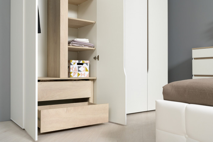 Муссон 13.198 Шкаф двухстворчатый + 13.349 Стеллаж + 13.97 Комод, белый/дуб эндгрейн элегантный