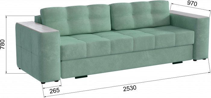 Диван раскладной Виконт, мятный/мдф холст белый