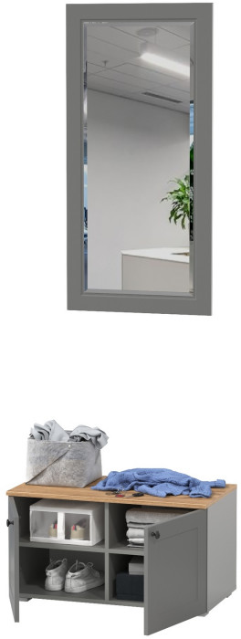 Остин 13.257 Тумба + 17.03 Зеркало, серый графит/дуб крафт золотой