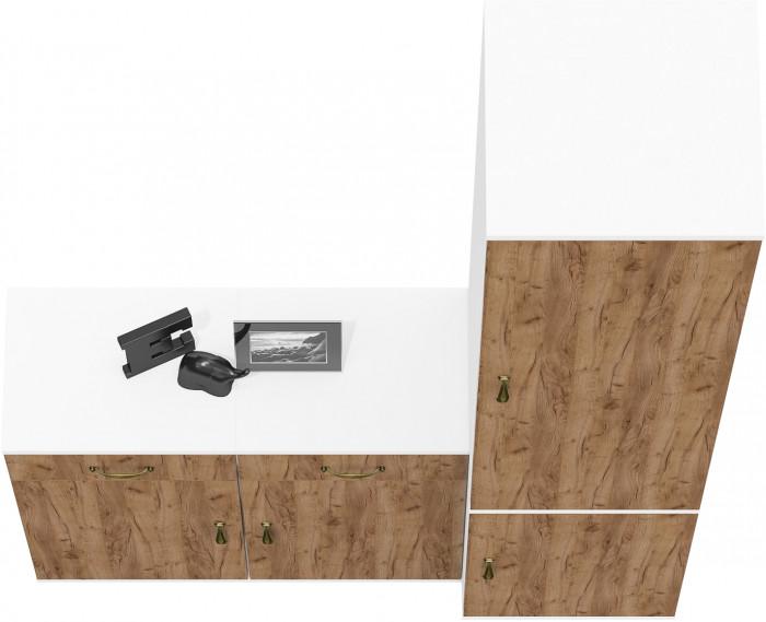 Лидер-8 Пенал МД 22Б + Тумба МД 3.15 + Тумба МД 3.15, белый шагрень/крафт золото