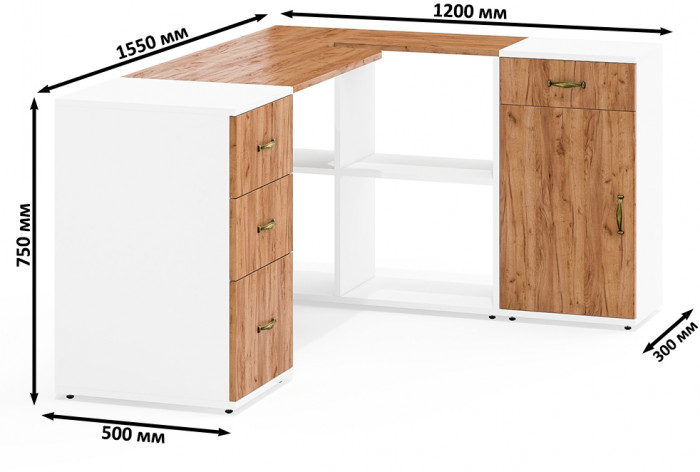 Лидер-8 Стол + Тумба МД 3.15 + Тумба МД 3.16, белый шагрень/крафт золото