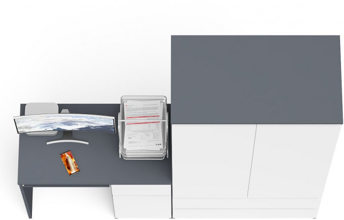 Мори компьютерный стол МС-1 правый + Шкаф МШ900.1, графит/белый