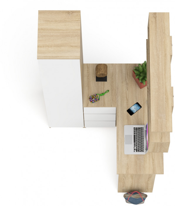 Мори компьютерный стол МС-16 левый + Пенал МШ400.1 + Полка 1200, дуб сонома/белый