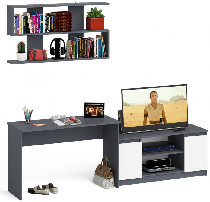 Мори письменный стол МСП1200.1 + Тумба МТВ1200.1 + Полка 1200, графит/белый