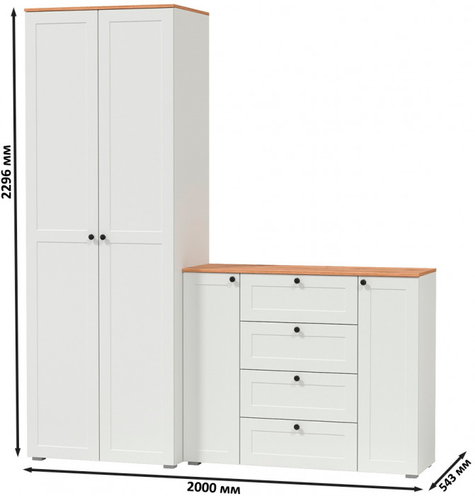 Остин Прихожая 04, белый шагрень/дуб крафт золотой