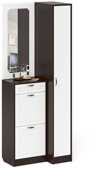 Прихожая П-6 Компоновка № 43, венге/фасады МДФ белое дерево фрезеровка ромб