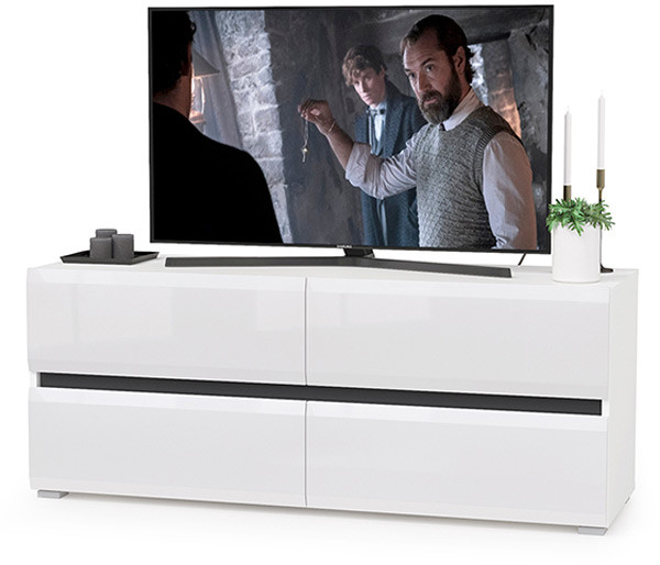 Сидней 13.63 Тумба под ТВ, корпус: белый/чёрный/фасады: МДФ белый глянец